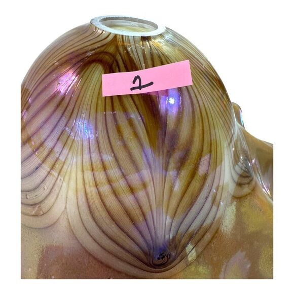 Vtg Large 15" Iridescent Pulled Feather Art Glass Lampshade Ruffled Shade - Picture 15 of 15